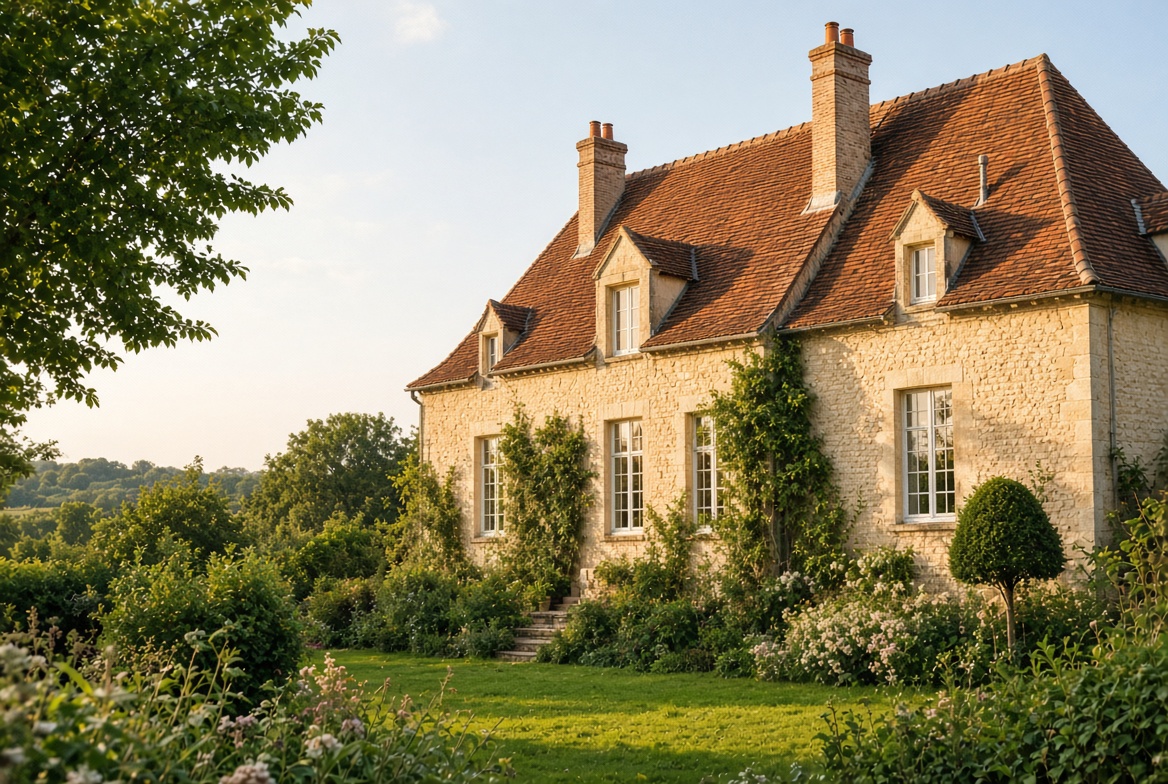 Maison en pierre et toiture tuiles